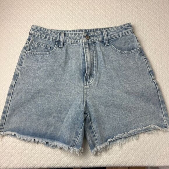 90s Y2K Style Women's Size Large Blue Jean Shorts Jorts Distressed Hem Mom - Picture 6 of 12